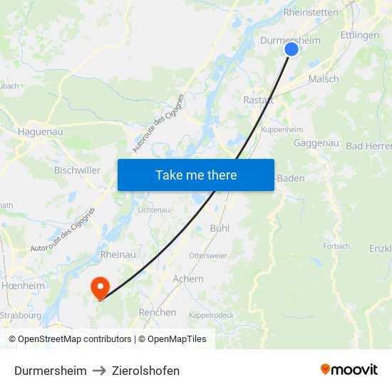 Durmersheim to Zierolshofen map