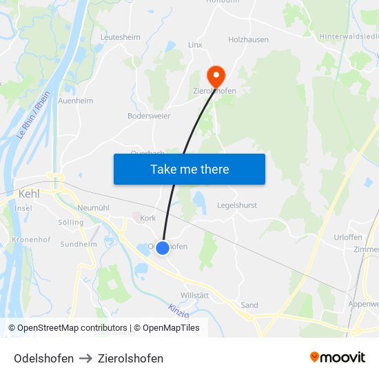 Odelshofen to Zierolshofen map