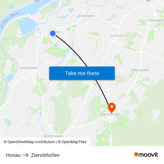 Honau to Zierolshofen map