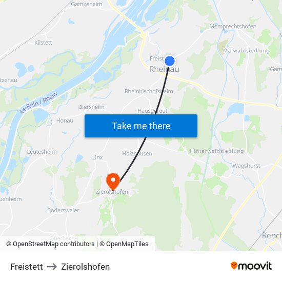 Freistett to Zierolshofen map