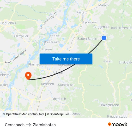 Gernsbach to Zierolshofen map