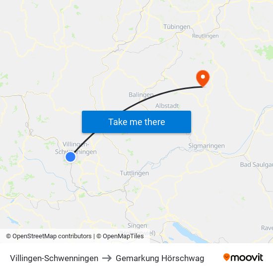 Villingen-Schwenningen to Gemarkung Hörschwag map