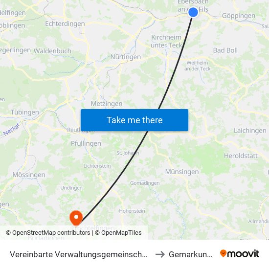 Vereinbarte Verwaltungsgemeinschaft Der Stadt Ebersbach An Der Fils to Gemarkung Hörschwag map