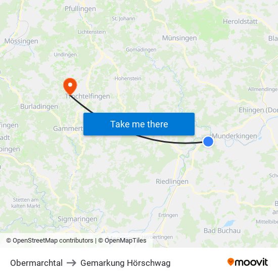 Obermarchtal to Gemarkung Hörschwag map