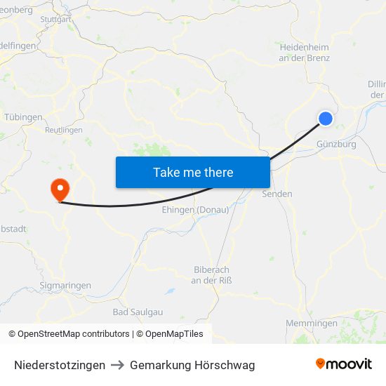 Niederstotzingen to Gemarkung Hörschwag map