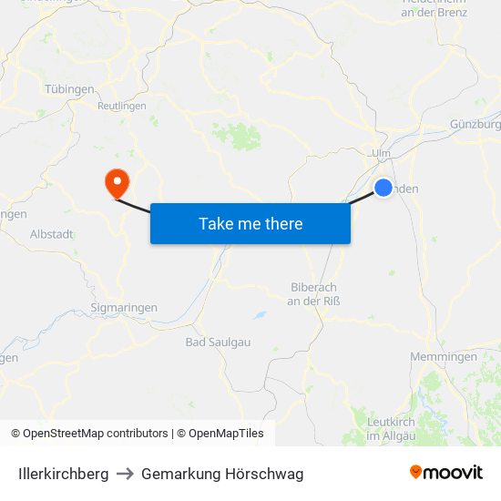 Illerkirchberg to Gemarkung Hörschwag map