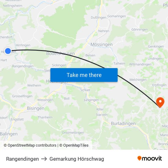 Rangendingen to Gemarkung Hörschwag map