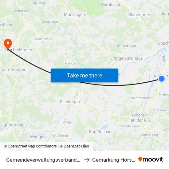 Gemeindeverwaltungsverband Laupheim to Gemarkung Hörschwag map