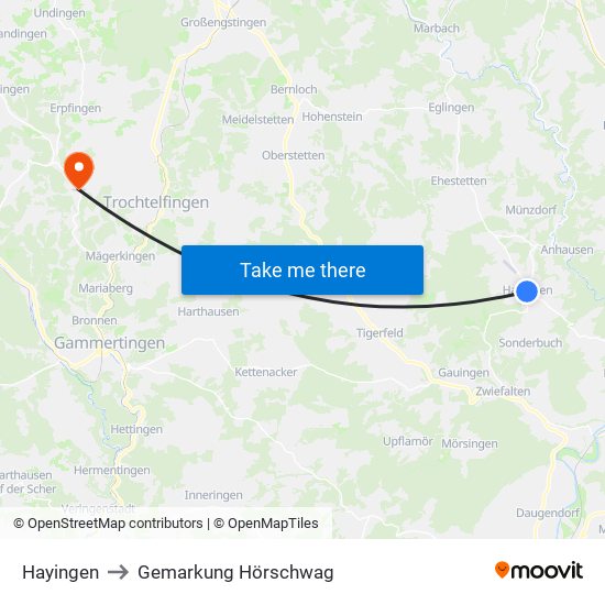 Hayingen to Gemarkung Hörschwag map