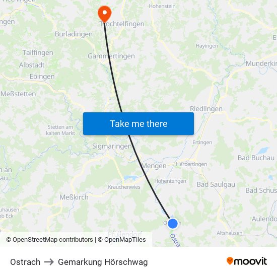 Ostrach to Gemarkung Hörschwag map