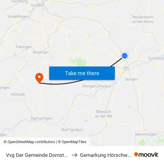 Vvg Der Gemeinde Dornstadt to Gemarkung Hörschwag map