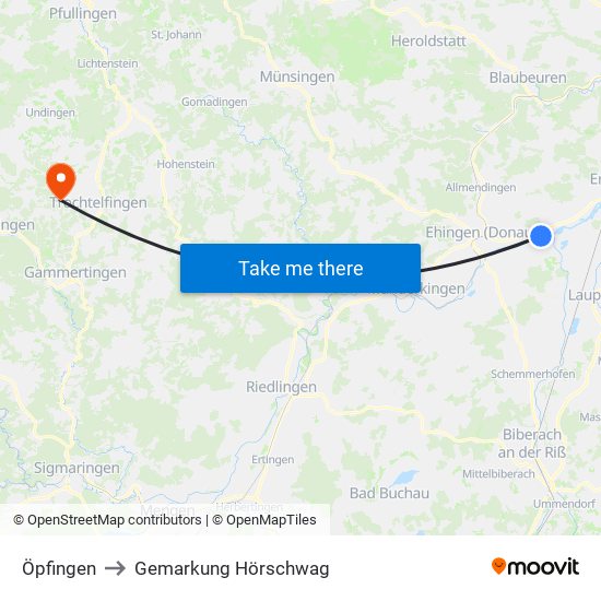 Öpfingen to Gemarkung Hörschwag map