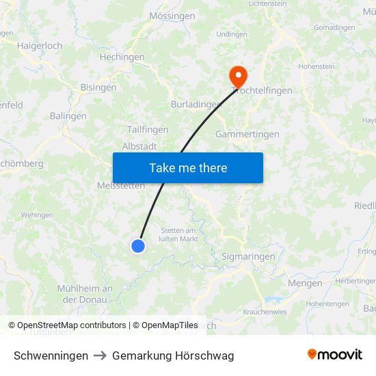 Schwenningen to Gemarkung Hörschwag map