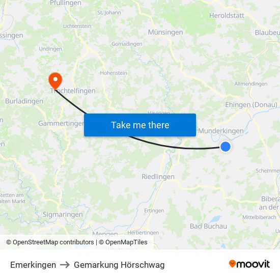 Emerkingen to Gemarkung Hörschwag map
