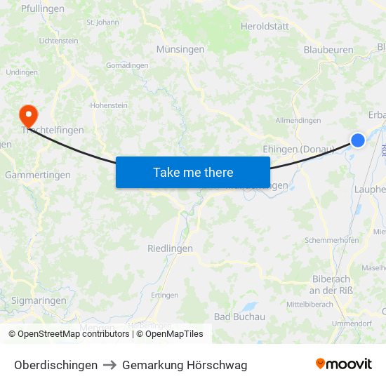 Oberdischingen to Gemarkung Hörschwag map