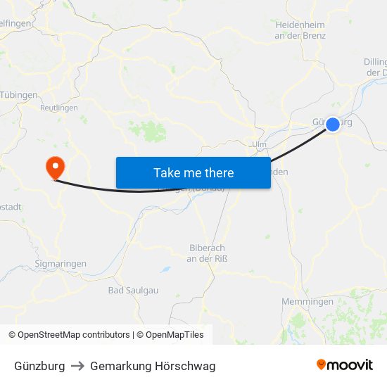 Günzburg to Gemarkung Hörschwag map