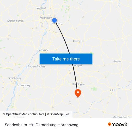 Schriesheim to Gemarkung Hörschwag map