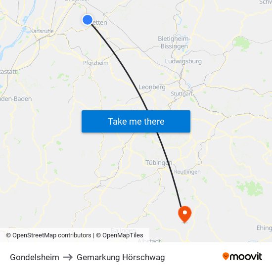 Gondelsheim to Gemarkung Hörschwag map