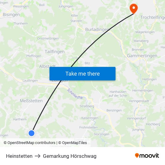Heinstetten to Gemarkung Hörschwag map