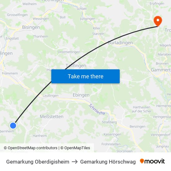 Gemarkung Oberdigisheim to Gemarkung Hörschwag map