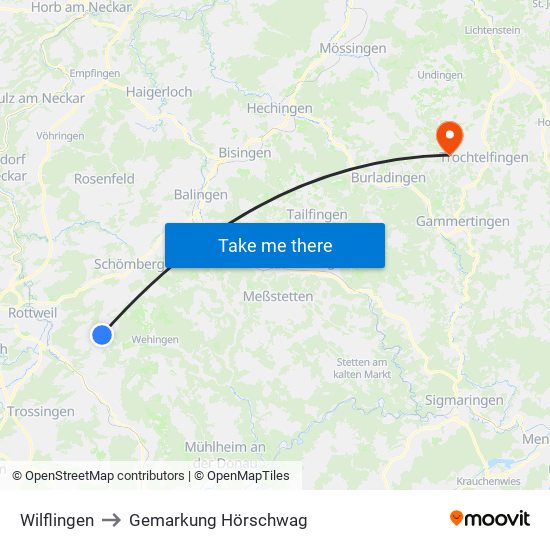 Wilflingen to Gemarkung Hörschwag map