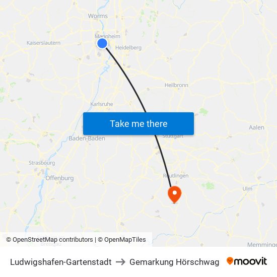 Ludwigshafen-Gartenstadt to Gemarkung Hörschwag map