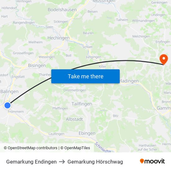 Gemarkung Endingen to Gemarkung Hörschwag map