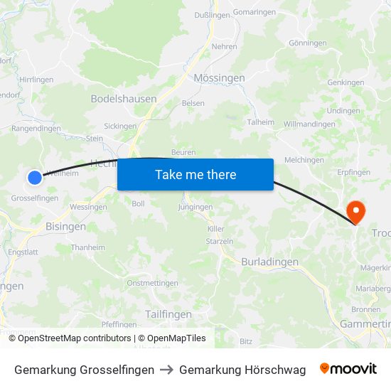 Gemarkung Grosselfingen to Gemarkung Hörschwag map