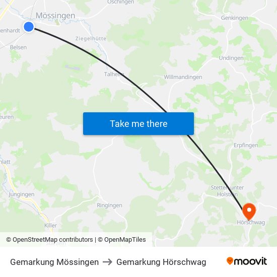 Gemarkung Mössingen to Gemarkung Hörschwag map