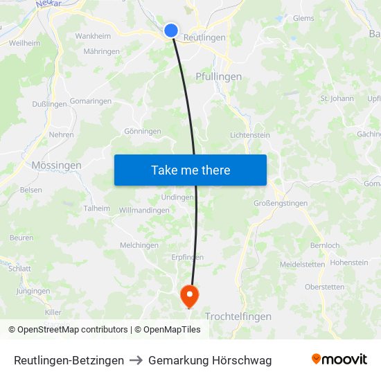 Reutlingen-Betzingen to Gemarkung Hörschwag map