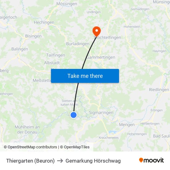 Thiergarten (Beuron) to Gemarkung Hörschwag map