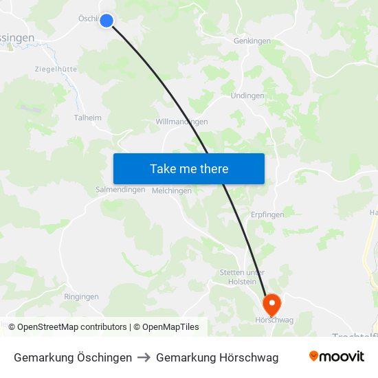 Gemarkung Öschingen to Gemarkung Hörschwag map