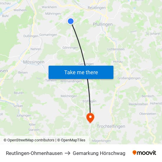 Reutlingen-Ohmenhausen to Gemarkung Hörschwag map