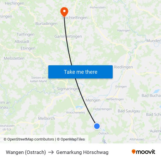 Wangen (Ostrach) to Gemarkung Hörschwag map