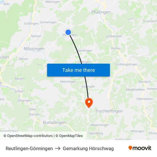 Reutlingen-Gönningen to Gemarkung Hörschwag map