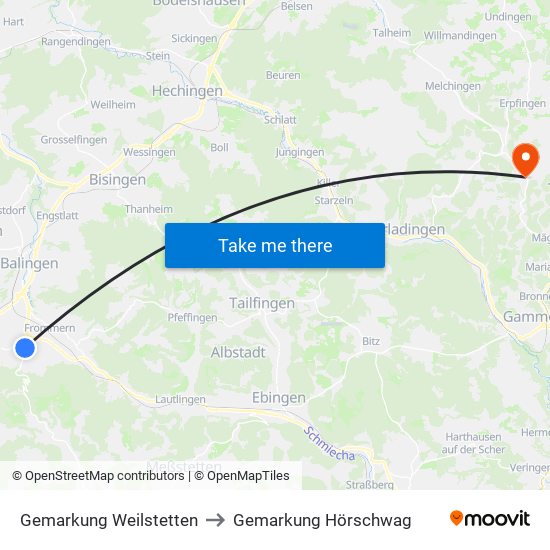 Gemarkung Weilstetten to Gemarkung Hörschwag map