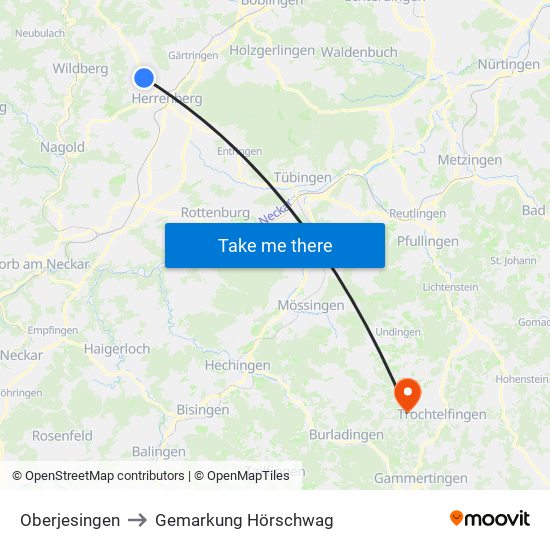 Oberjesingen to Gemarkung Hörschwag map