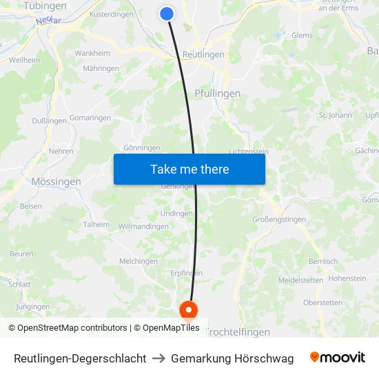 Reutlingen-Degerschlacht to Gemarkung Hörschwag map