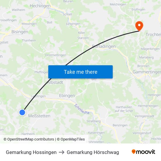 Gemarkung Hossingen to Gemarkung Hörschwag map