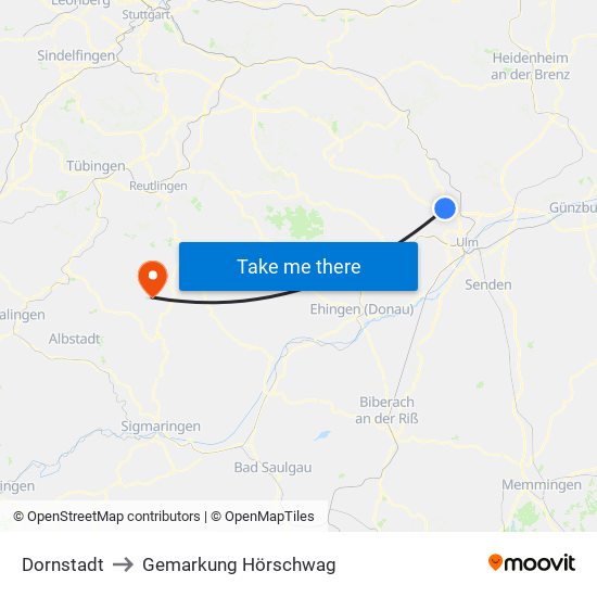 Dornstadt to Gemarkung Hörschwag map