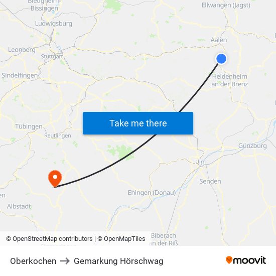 Oberkochen to Gemarkung Hörschwag map