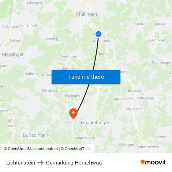 Lichtenstein to Gemarkung Hörschwag map