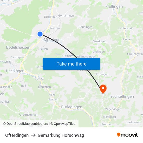 Ofterdingen to Gemarkung Hörschwag map