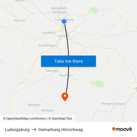 Ludwigsburg to Gemarkung Hörschwag map