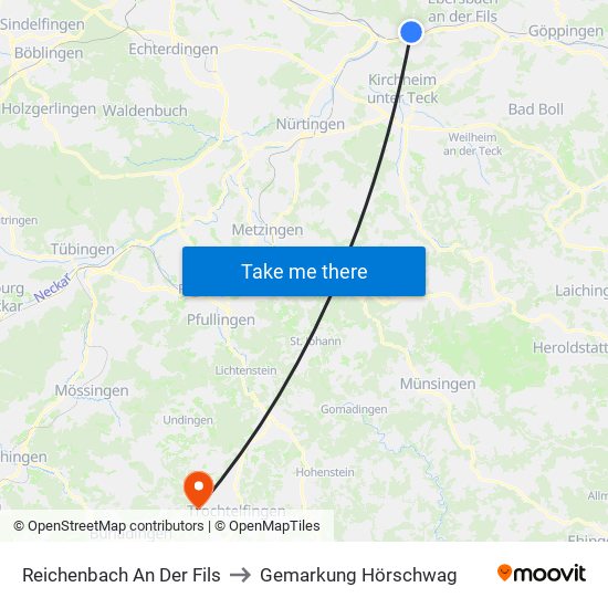 Reichenbach An Der Fils to Gemarkung Hörschwag map