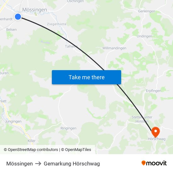 Mössingen to Gemarkung Hörschwag map