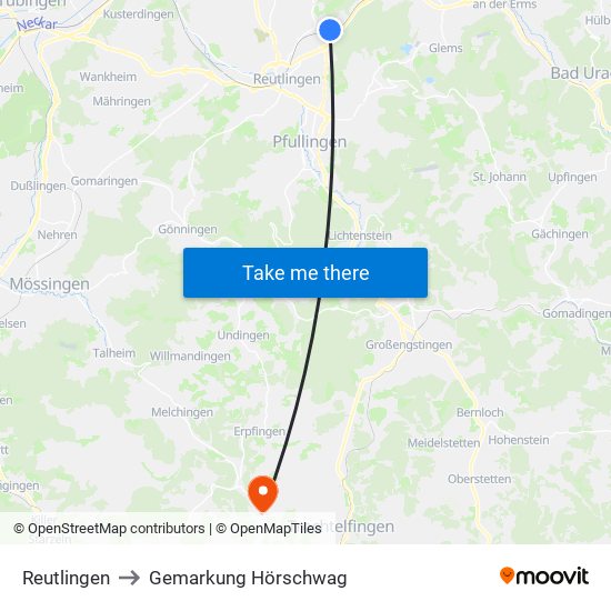 Reutlingen to Gemarkung Hörschwag map