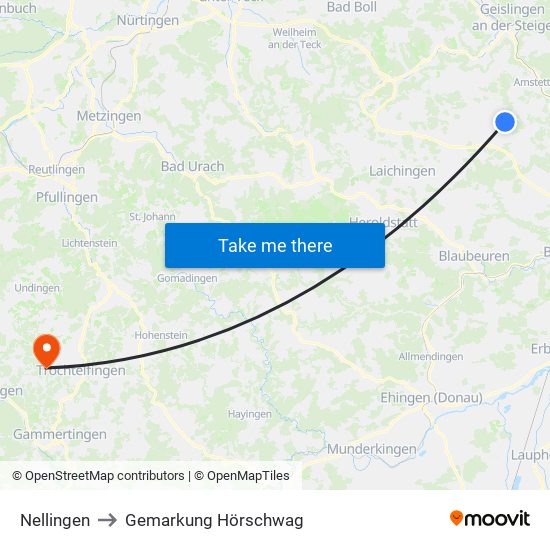 Nellingen to Gemarkung Hörschwag map