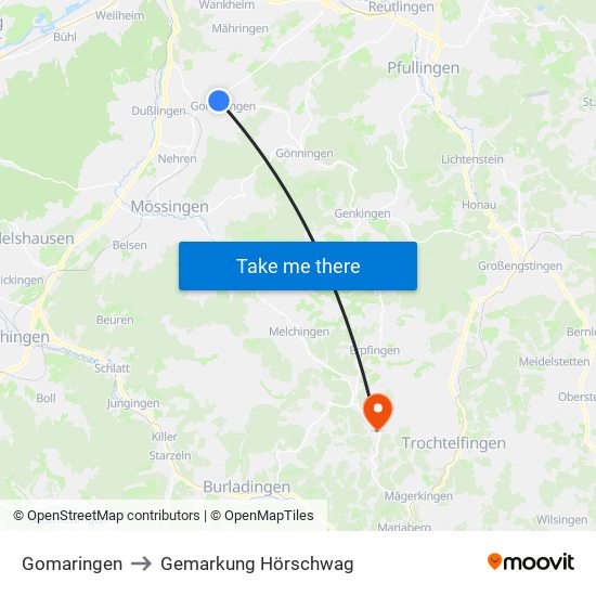 Gomaringen to Gemarkung Hörschwag map