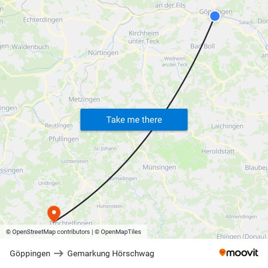 Göppingen to Gemarkung Hörschwag map
